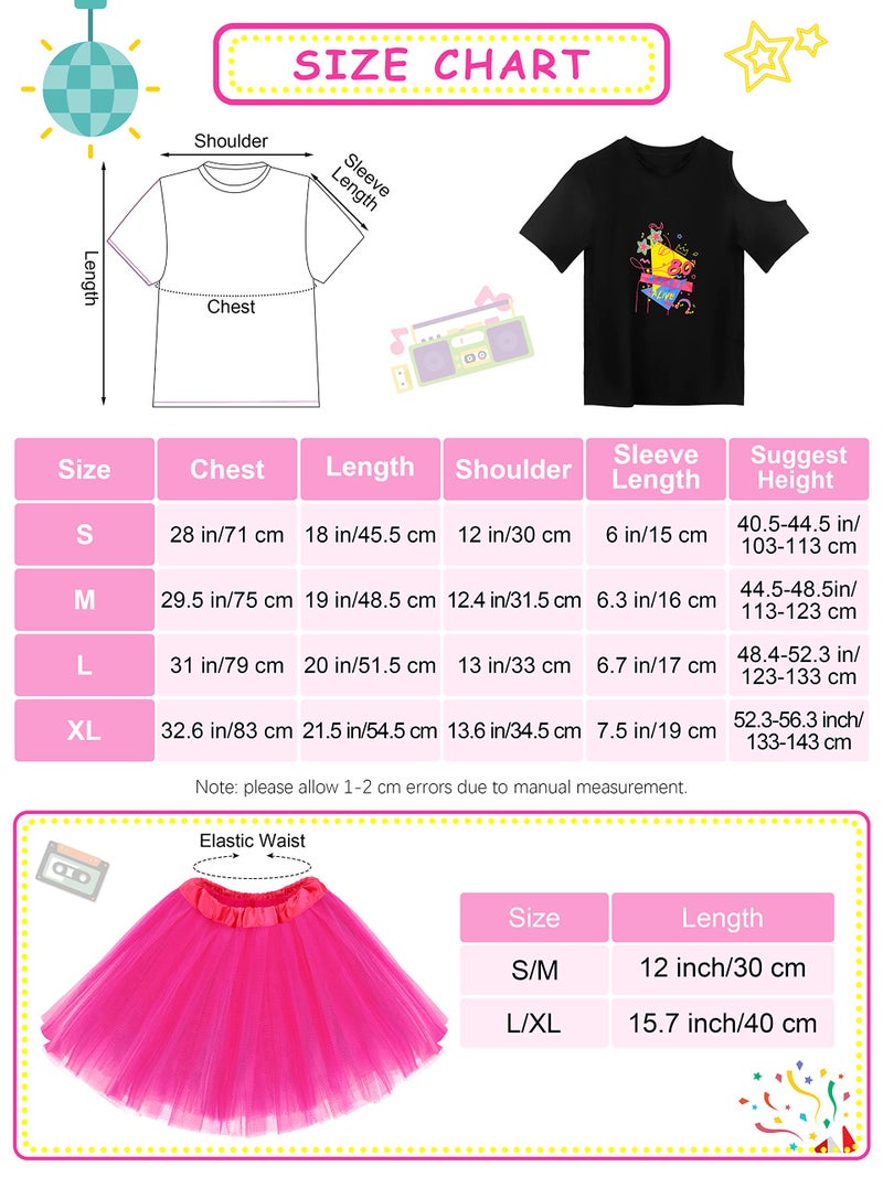SOMSOC 13 Pieces Kids 80s Costume Accessories Set Girl's 80s Cosplay T-shirt Tutu Outfit Headband Necklace Gloves Leg Warmer - Image 2